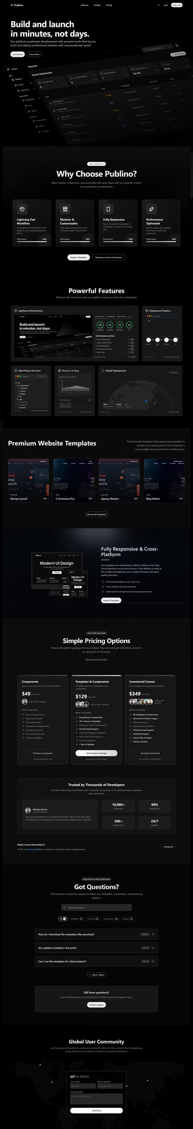 Business landing page template with feature sections