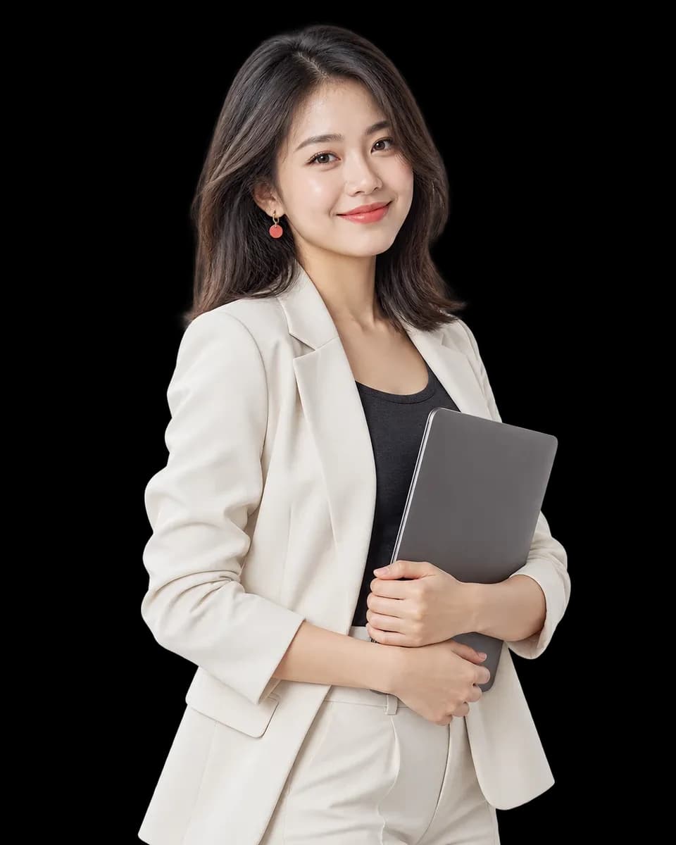 Người phụ nữ mỉm cười cầm laptop, minh hoạ dịch vụ thiết kế website theo yêu cầu - Bina